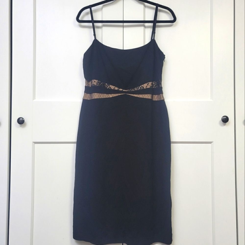 BCBGMAXAZRIA Elegant Black Dress with Lace Detail, large